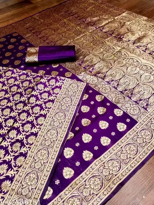 Banarasi Silk Saree for Women (Purple, Free Size)