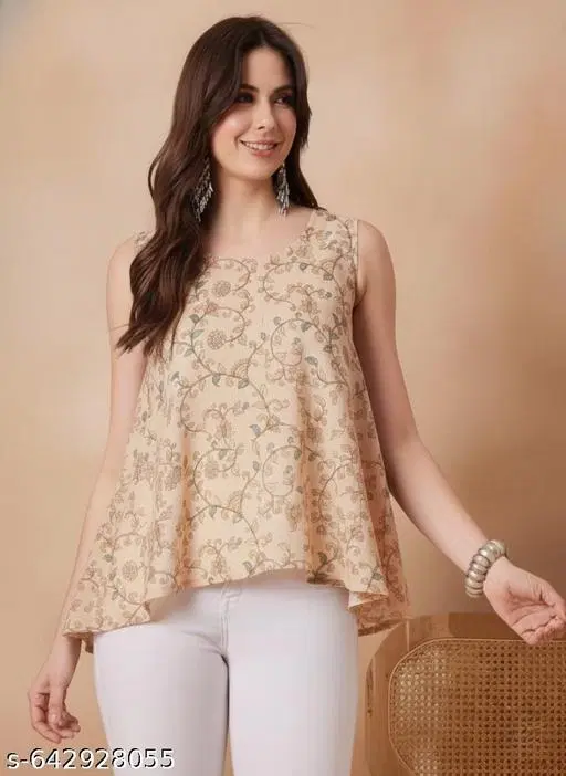 Western Rayon Top for Women (Beige, S)