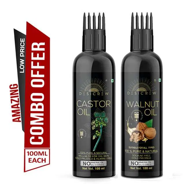 Desi Crew Cold Pressed Pure Castor Oil & Walnut Oil, Pack Of 2, 100 ml, KGE-153