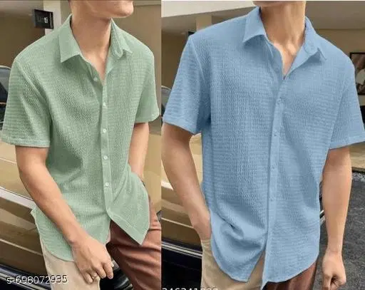 Casual Shirts for Men, Pack of 2 (Aqua Blue, S)