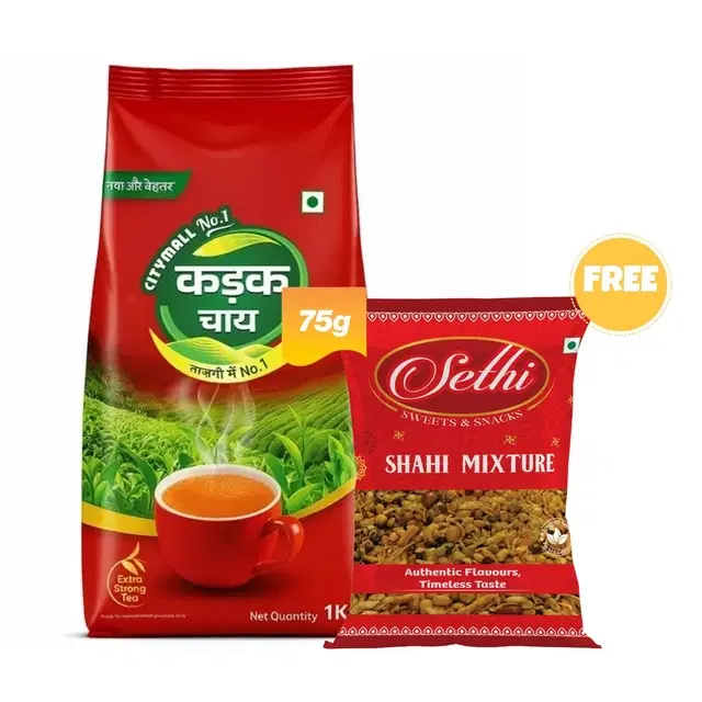 Citymall No.1 Kadak Tea 1 kg + Sethi Shahi Mixture 75 g (Free)