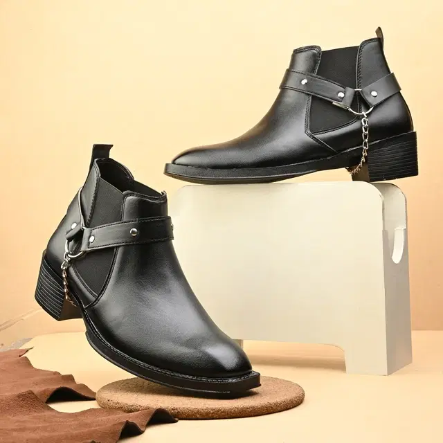 Synthetic Leather Flat boots for Men, Pack of 16 (Black, 6)