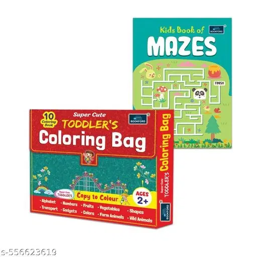 Super Cute Toddlers Coloring Bag + Kids Book of Mazes – Set of 2 Fun and Educational Activity Books for Toddlers
