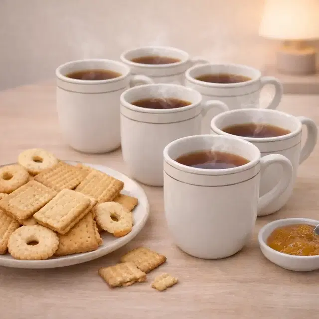 Ceramic Tea & Coffee Cup, White, Pack of 6 (140 ml)