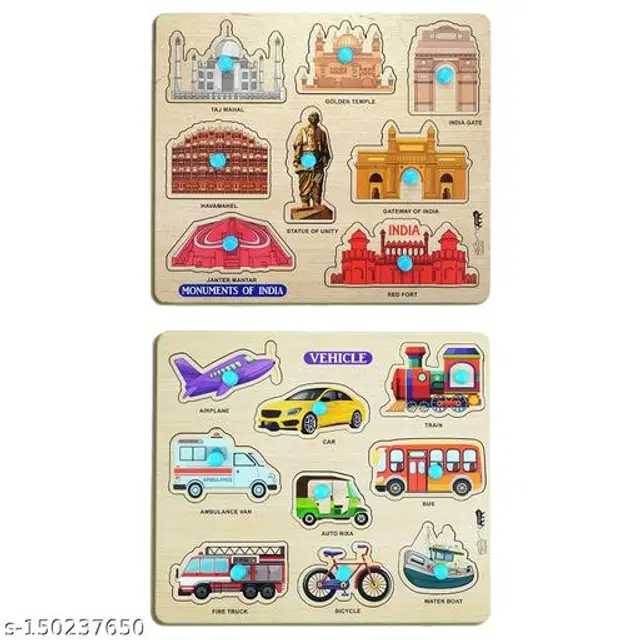 Wooden Puzzles for Kids, Multicolor, Pack of 2