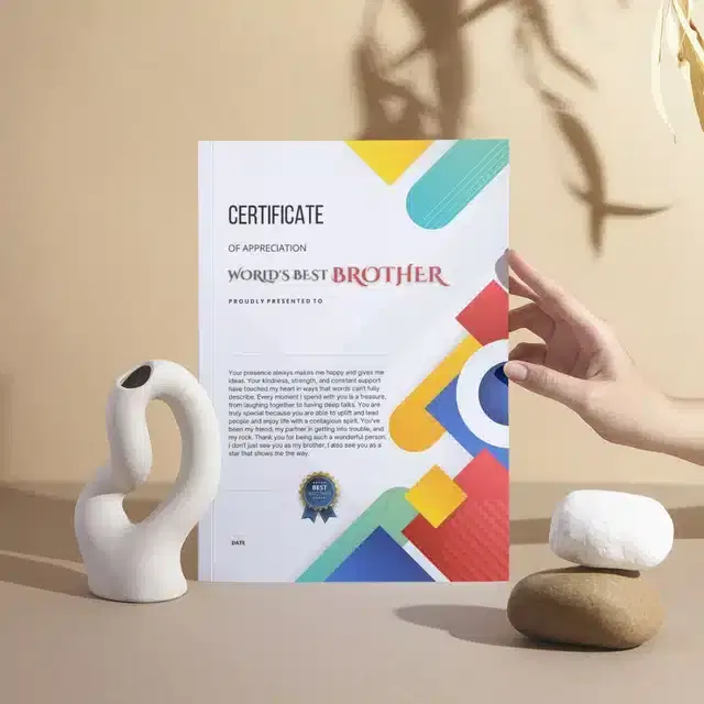 World Best Brother Certificate Award