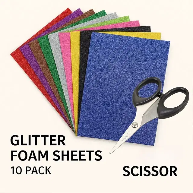 Oddy A4 Size Glitter Foam Sheets,10 pack and SAYA Scissor (Multicolor set of 2)