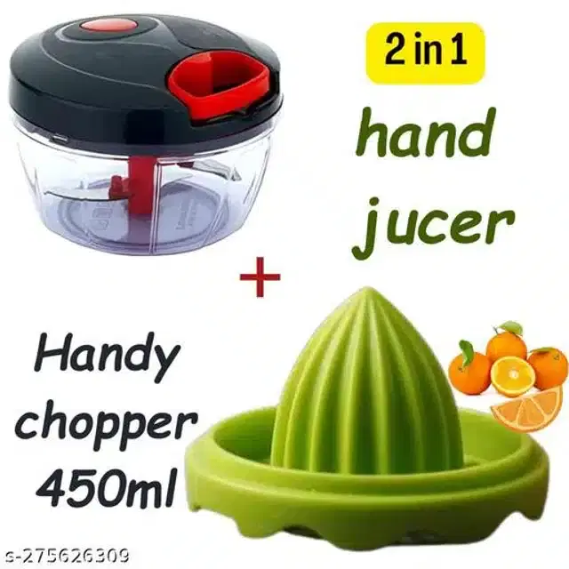 Plastic Manual Vegetables Chopper, 450 ml with Hand Juicer, Multicolor, Set of 2
