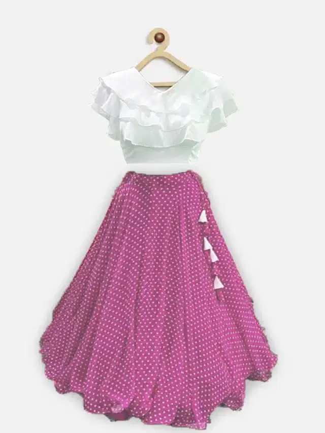 Digital Printed Lehenga Choli for Girls (White & Pink, 15-16 Years)