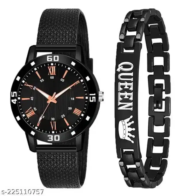 Analog Watch with Bracelet for Women, Set of 2 (Multicolor)