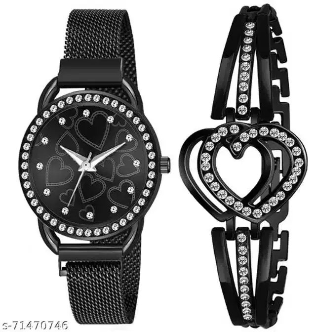 Analog Watch with Bracelet for Women, Set of 2 (Multicolor)