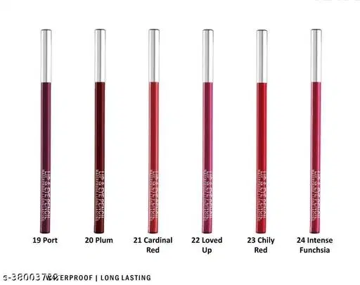 Super Matte Lip Liner Pencil, Multicolor, Pack of 6