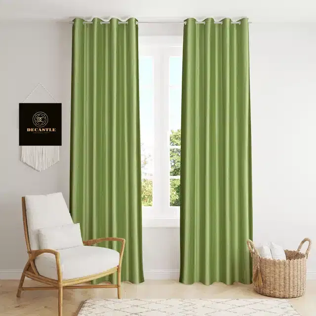 Polyester Curtains for Window & Door, Light Green, 5 feet, Pack of 2
