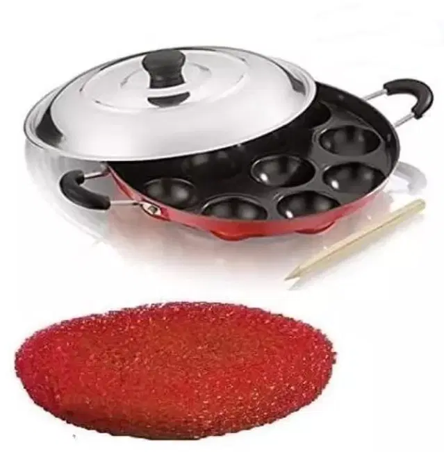 ZODEX 12 Cavities Non Stick Appam Patra with Lid and Side Handle, Multicolor, 21 cm