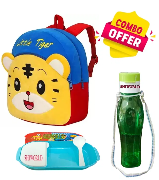 Fabric Backpack with Lunch Box & Water Bottle for Kids, Multicolor, Set of 3