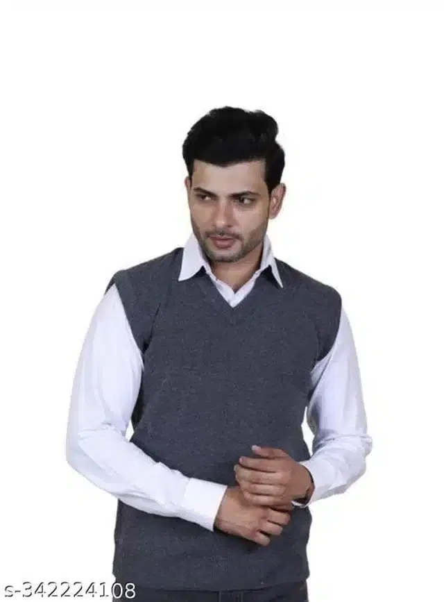 Woolen Sleeveless Sweater for Men (Dark Grey, M)
