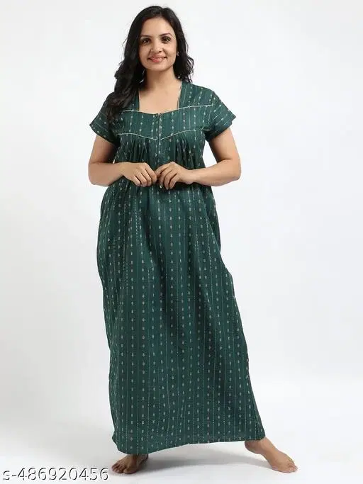 Satin Soft & Attractive Nightdress for Women & Girls , Green (L)