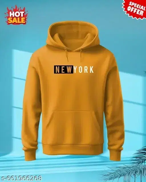Fleece Hoodie for Men (Yellow, M)