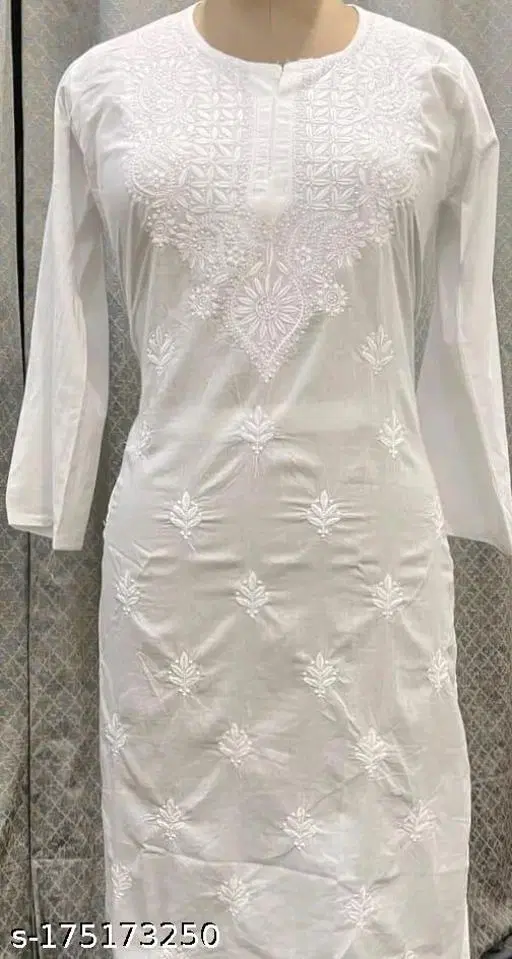 Cotton Chikankari Short Kurti for Women, White (XXL)