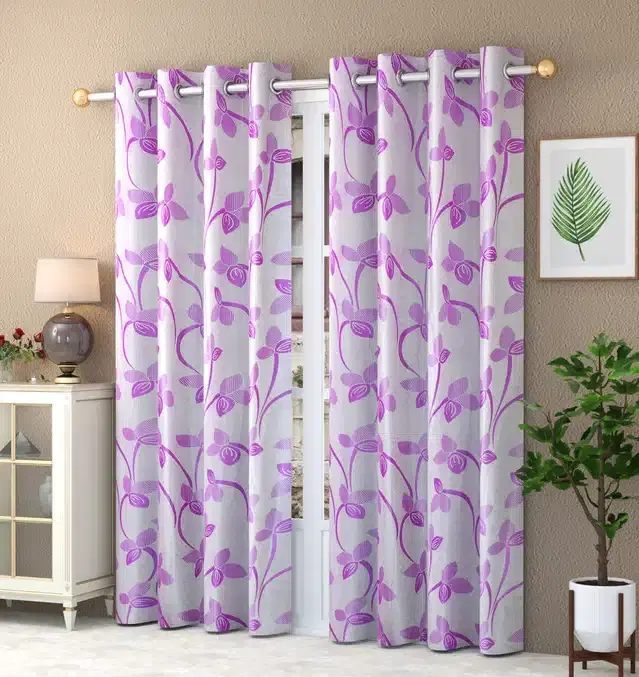 Printed Curtains, Pack of 2, Purple, 5 feet