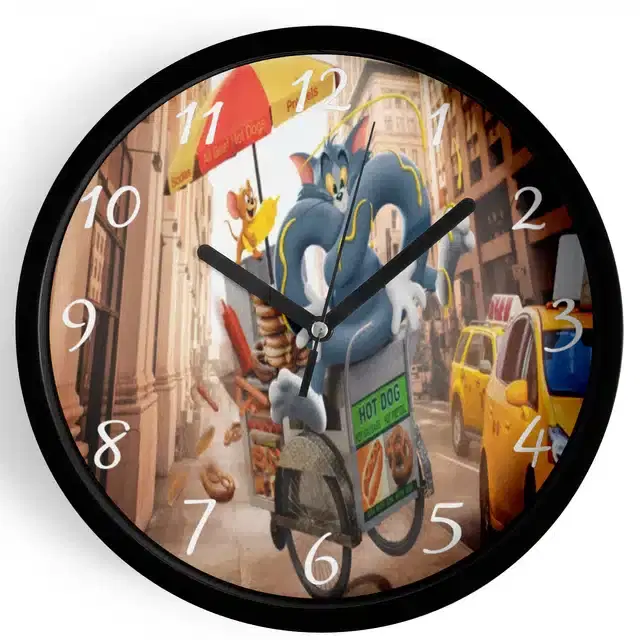 Analog Tom & Jerry Wall Clock for Home, Black, 7 Inches
