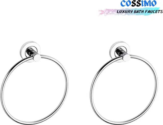 Stainless Steel Multipurpose Towel Ring with Wall Flange, Silver, Set of 2