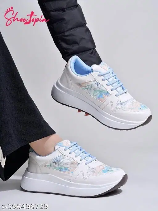 Solid Synthetic Sneakers for Women (Blue, IND-3)