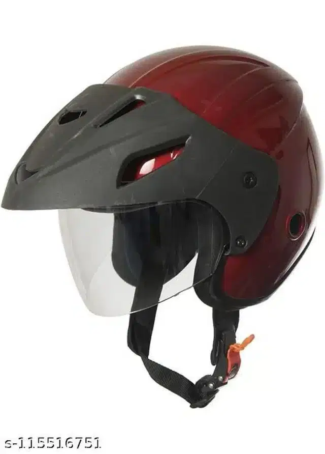 Open Face Helmet For Men, Dark Red