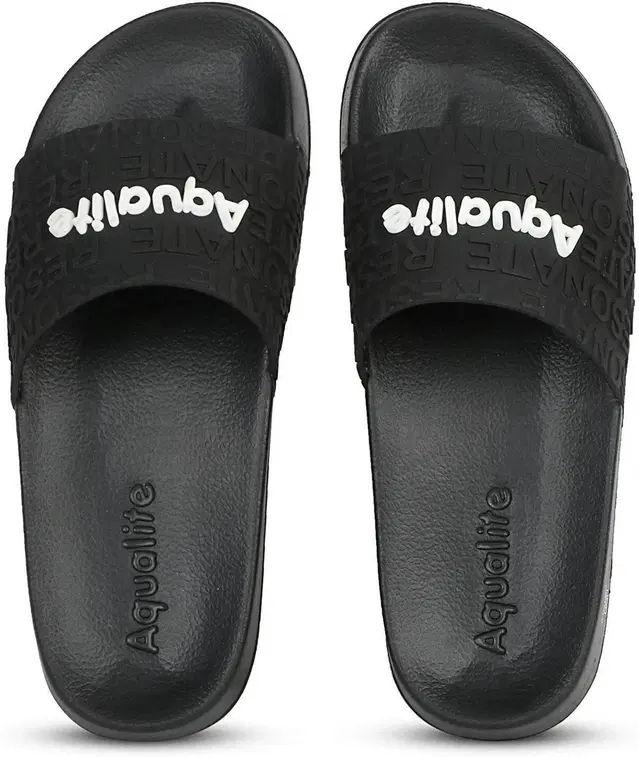 Aqualite Flip Flops for Men (Black, 8 UK/India)