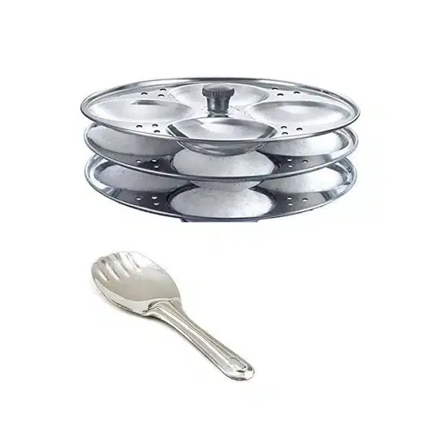 Stainless Steel Rice Palta & Idli Making Stand of 3 Plates, Combo of 2