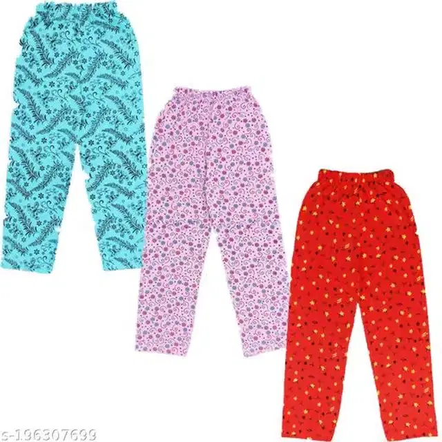 Cotton Pant for Girls, Pack of 3 (Multicolor, 5-6 Years)