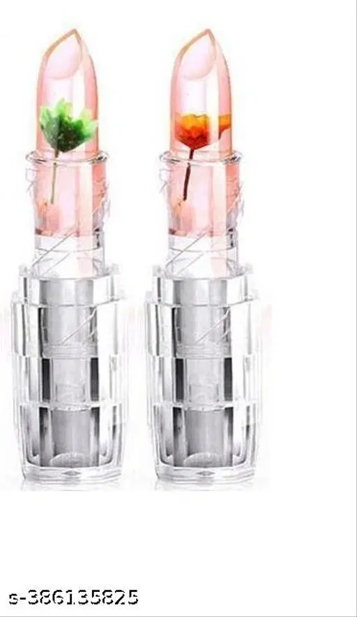 Professional Waterproof Moisturizing Flower Crystal Lipstick Jelly Flower Transparent Color Changing Lip Balm Lipstick For Girls & Women Pack Of 2