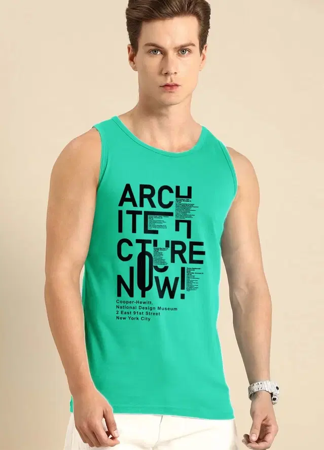 Polyester Printed Vest for Men (Green, M)