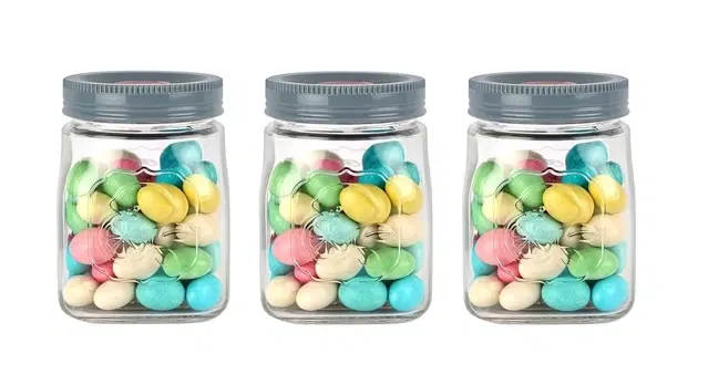Cello Classic Canister Glass Storage Jar with Lid, 300ml,Grey | Set of 3 | Airtight Lid | Microwave & Dishwasher Safe | Kitchen Container for Spices, Tea, Snacks, Pulses & Dry Fruits