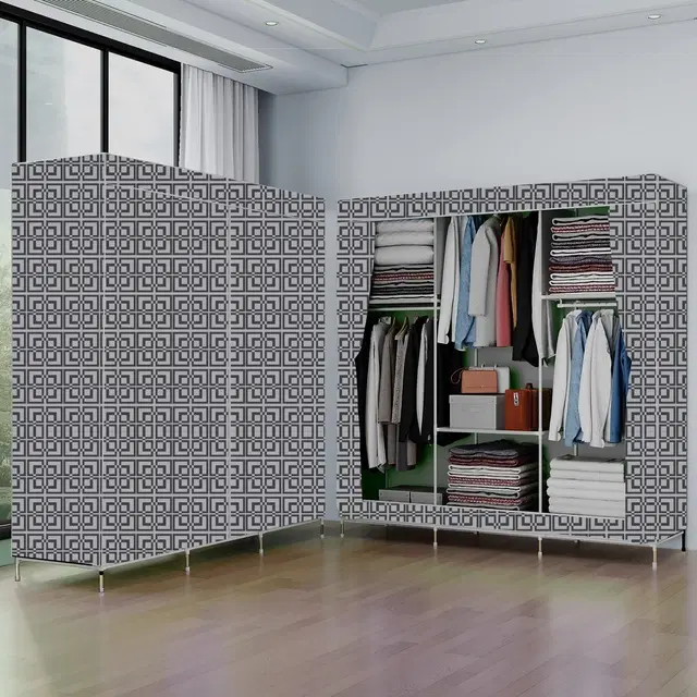 Plastic Printed Collapsible Wardrobe, Grey