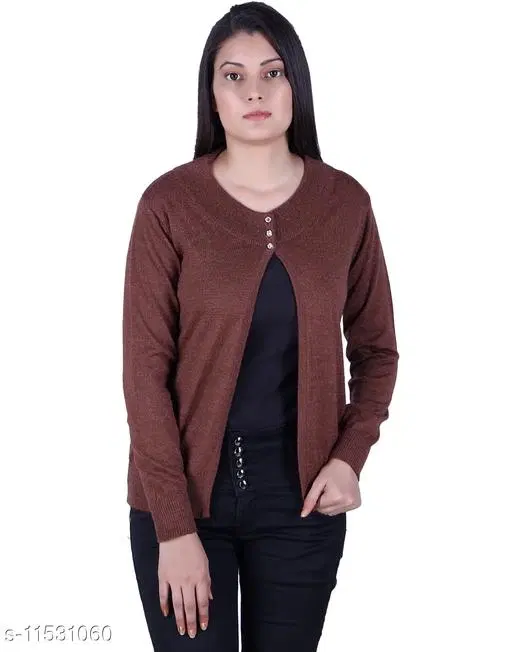 Acrylic Solid Sweater for Women (Brown, XL)