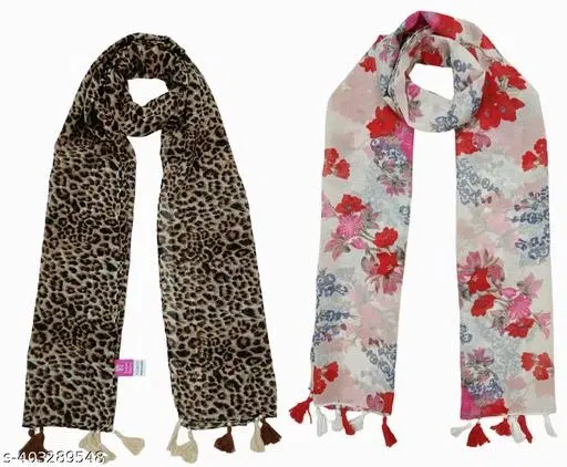 Poly Chiffon Printed Scarves for Women, Pack of 2 (Multicolor, 1.75 m)