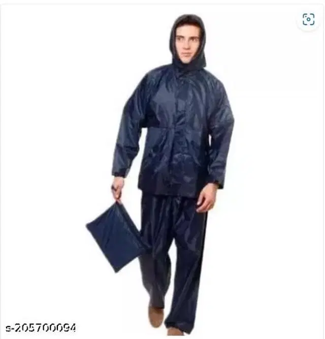 Polyester Rain Coat for Men, Black, M