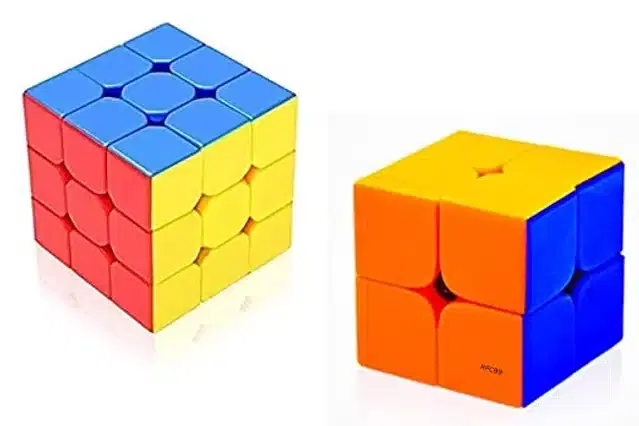 3x3 & 2x2 Stickerless Rubik's Cube, Set of 2, Multicolor