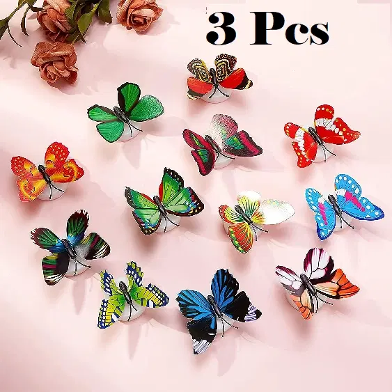 Plastic LED 3D Butterfly Wall Stickers, Multicolor, Pack of 3