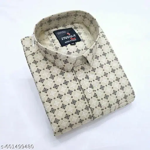 Cotton Blend Checked Shirt for Men, Cream (L) Pack of 1