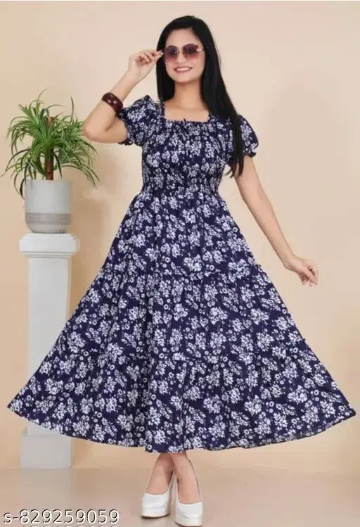Printed One Piece Dress (Blue, XS)