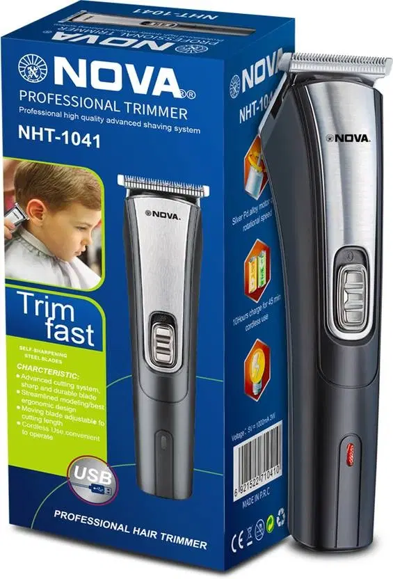 Nova Nht 1041 Usb Trimmer 60 Min Runtime 5 Length Settings, Black, Silver