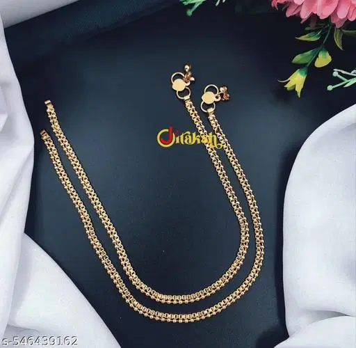 Chain Anklet for Women, Pack of 2 (Gold, Free Size)