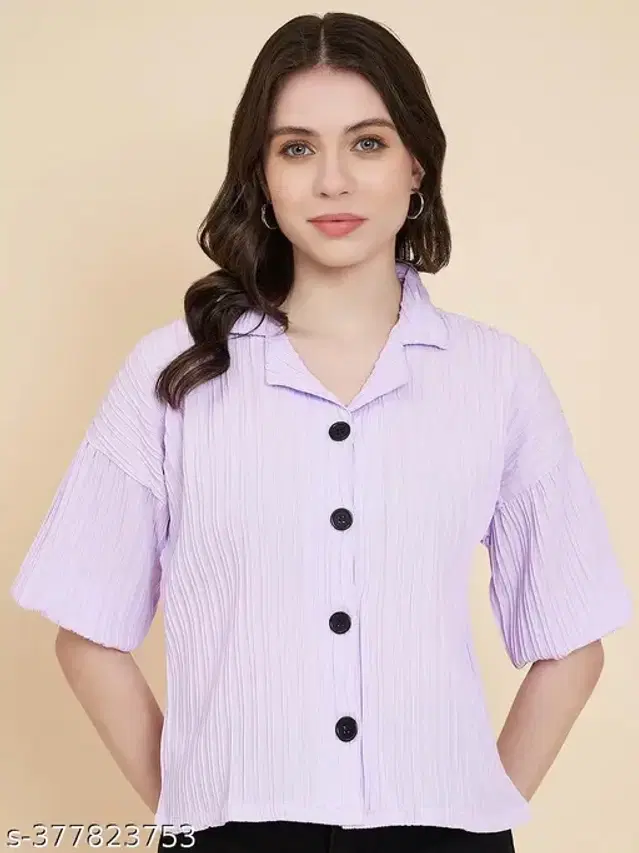 Cotton Blend Solid Shirt for Women (Lavender, L)