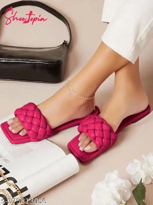 Synthetic Square Toe T- Strap Flats for Women (Pink, IND-4)