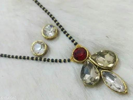 Alloy Mangalsutra With Earring for Women, Black