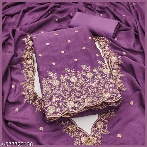 Vichitra Silk Punjabi/All Over Suits Semi-Stitched Suits (Lavender, 6.85 meter for Women (3XL)