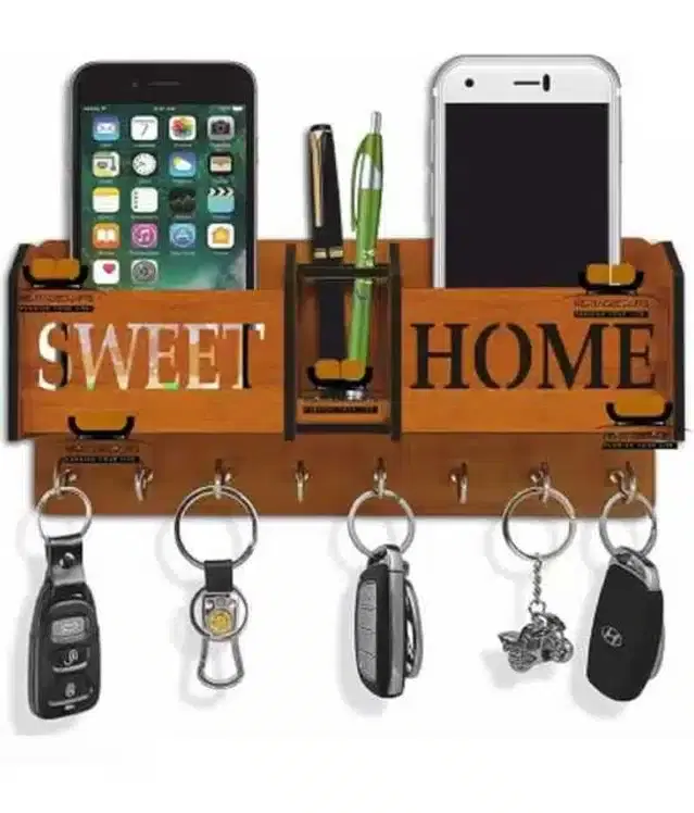 Vivek Homesaaz Handicraft Wooden Key Holder With 7 Hooks, Brown