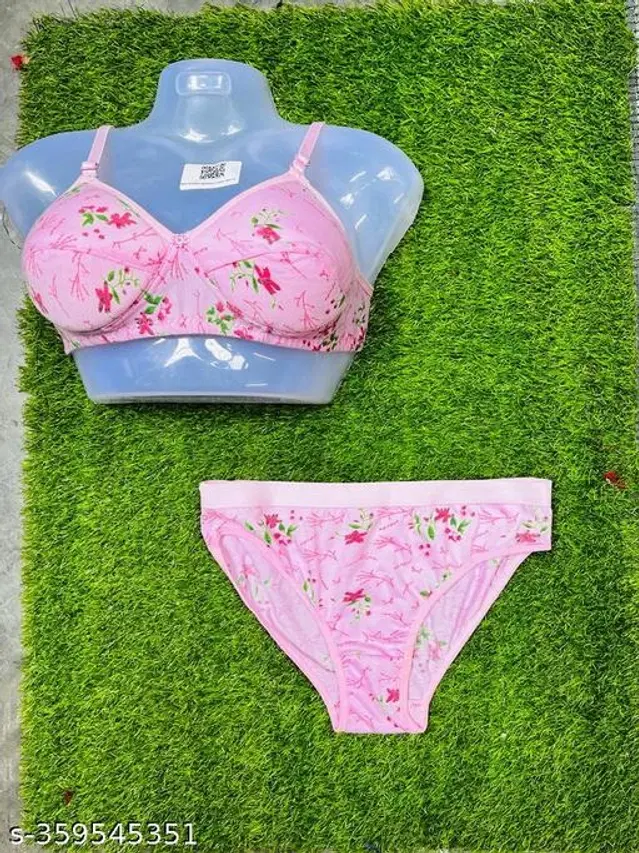 Cotton Blend Printed Lingerie Set for Women (Multicolor, 30A)